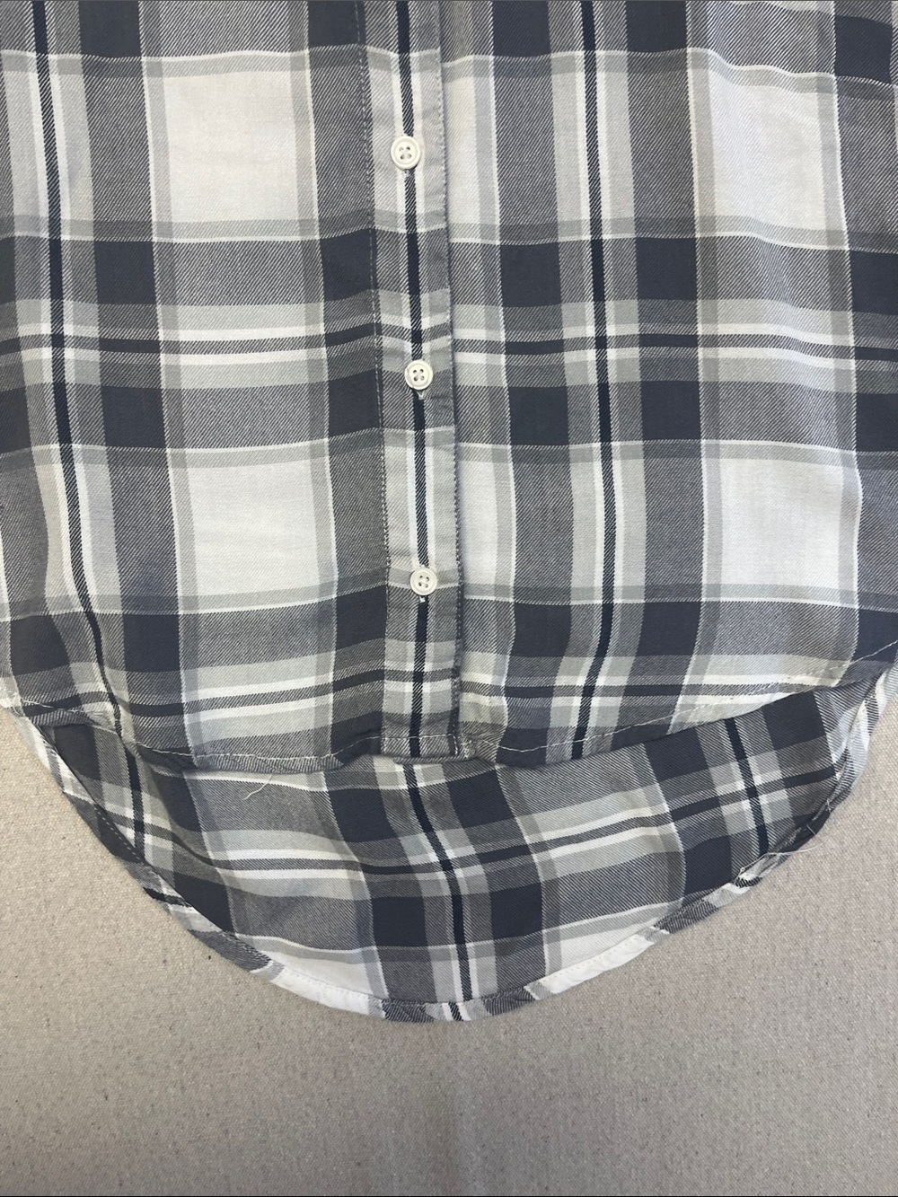 ALYA Womens Small Plaid Button Down Shirt Gray White Rayon Roll Tab Sleeve - Picture 6 of 15